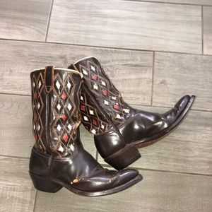 VINTAGE ACME 1960’s Diamond inlay brown boots Size men’s 9D woman’s 11